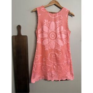 Free People New Romantics Coral Floral Mesh Back Zip Sleeveless Mini Dress Small